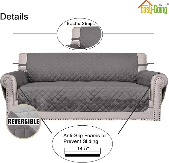 Easy-Going Sofa Slipcover Reversible Loveseat Sofa Cover Couch Cover for 2 Cushion Couch Furniture Protector with Elastic Straps for Pets Kids Dog Cat (Oversized Loveseat, Gray/Light Gray) | Oversized Loveseat Slipcover For Dogs, Water Resistant Mat, L... - Image 3