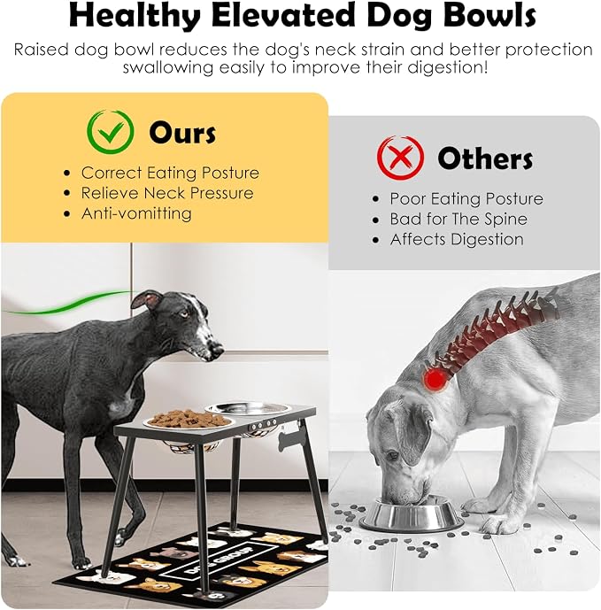 Metal Raised Dog Bowl Stand for Extra Large & Large, Dogs Food & Water Bowls 15" Tall,with Sprill Proof Mat, Raised Stand (70OZ-Stainless Steel Dog Bowls, Mat-20x31) - Image 3