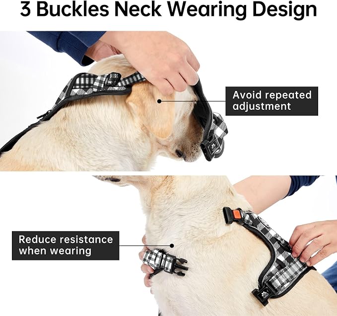 IVY&LANE No Pull Dog Harness with Leash Set, Reflective No Choke Pet Vest,Adjustable Oxford Dog Vest Harness with Easy Control Handle for Large Dogs (Checkered Black,XL) - Image 4