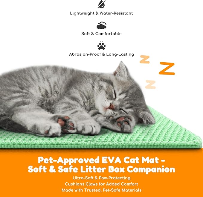 Cat Litter Mat 31"x24",Double Layer EVA Litterbox Mat Green | Extra Large Honeycomb, Waterproof & non-slip, Odor-free, easy clean, washable durable floor protector,scatter control - Image 5