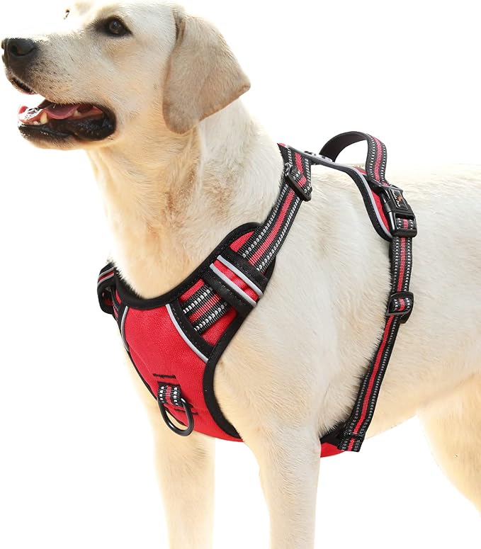 HEELE Dog Harness, No Pull Adjustable Padded Reflective Harness for Small Medium Large Dogs with Handle for Walking Training, Red, XL | Soft Breathable Padded for Large Harness, No Pull No Choke, Adjustable 2 Metal Rings for Outdoor Walking Training by HEELE