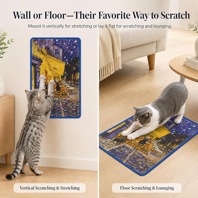 Art Sisal Cat Scratcher Mat, Cat Wall Scratchers for Indoor Cats | Wall Mounted Cat Scratcher, Natural Sisal, No-Drill Hook & Loop Setup, Floor or Wall Use, 23.6 x 15.7 Inch, Café Terrace - Image 7