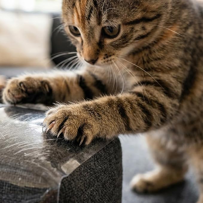 Cat Scratch Furniture Protector, Clear Flexible Plastic Adhesive Cover, Single Side Sticky Sofa Couch Guard, 7.87 x 196.8 Inches - Image 2