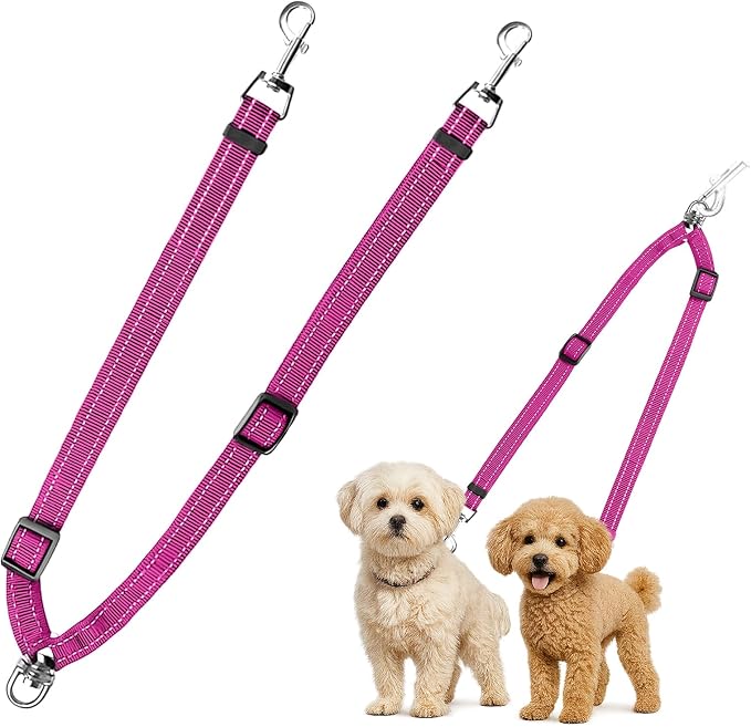 MingXpet Double Dog Leash for Two Dogs, No Pull Dog Leash, 360° Swivel No Tangle for Small Dogs Walking & Training, Shock Absorbing Reflective Bungee, Rose by MingXpets