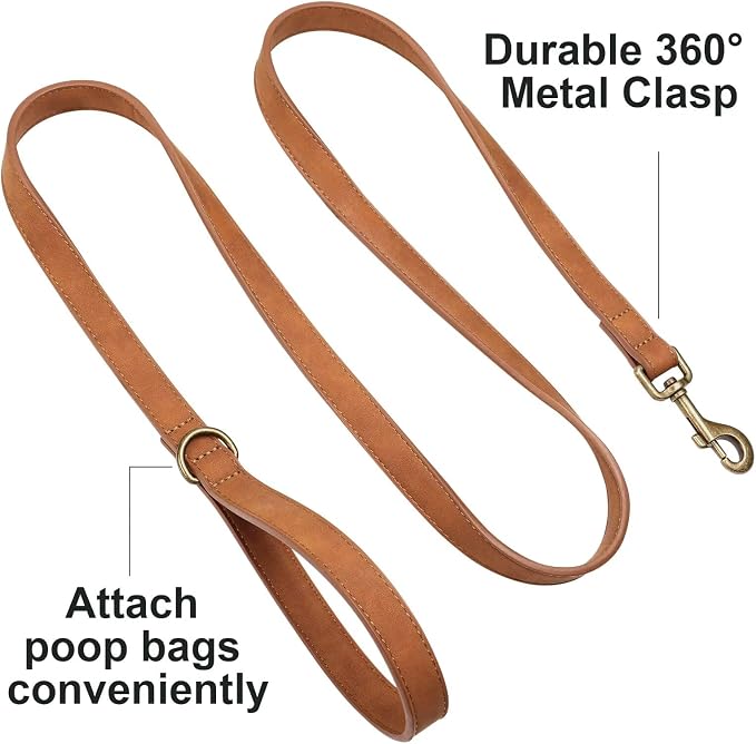 Didog PU Leather Dog Leash for Medium Large Dogs, 3/4in x 5ft, Light Brown | Soft Grip Full Control, Easy Clean, Metal D-ring for Poop Bag Holder, Tangle-Free 360° Swivel Clasp, for Walking & Training - Image 3