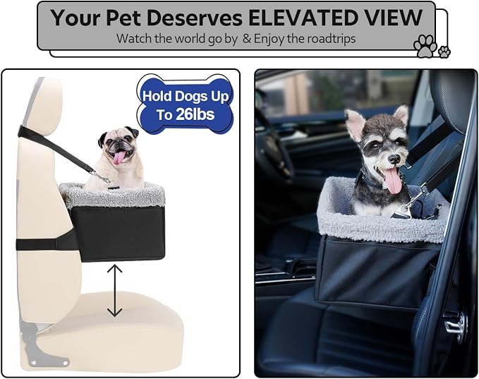Dog Car Seat for Small Pets Under 20lbs, Booster Seat with Metal Frame, Double-Layer Oxford Fabric, Safety Leash for Dogs and Cats - Image 5