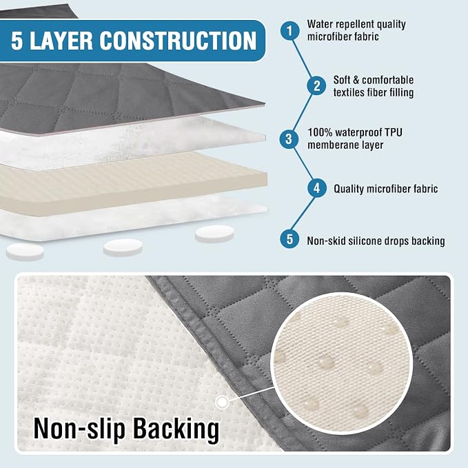 H.VERSAILTEX Couch Cover for Dogs Washable 100% Waterproof Sofa Cushion Cover Dog Bed Cover Non-Slip Pet Blanket for Sofa Cushion Protector, 35" x 82", Grey - Image 5