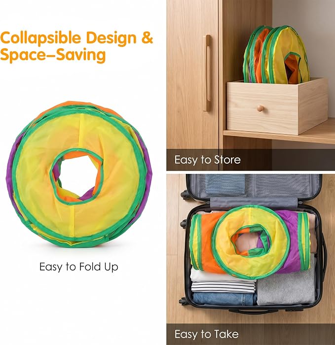 1 Pack Cat Tunnels for Indoor Cats, Foldable Cat Tunnels for Indoor Cats, Large Cat Play Tunnel with Play Ball & Peephole, Tear-Resistant Polyester Pet Tube for Kittens Puppies Rabbits - Image 6