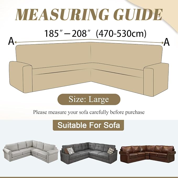 ALIECOM Corner Sectional Couch Covers Washable Sofa Cover L Shaped Couch Cover for Dogs Pets Stretch Soft Sectional Slipcovers with Non Slip Strips U Shape Furniture Protector (Dark Brown, Large) - Image 3