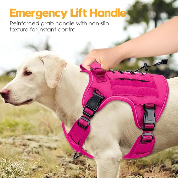 Heavy-Duty Tactical Dog Harness for Large Dogs, No Pull Adjustable Reflective Pet Vest with Molle System, K9 Military-Grade Control for Service Training, Outdoor & 10+ Breeds, Hot Pink, Large - Image 8