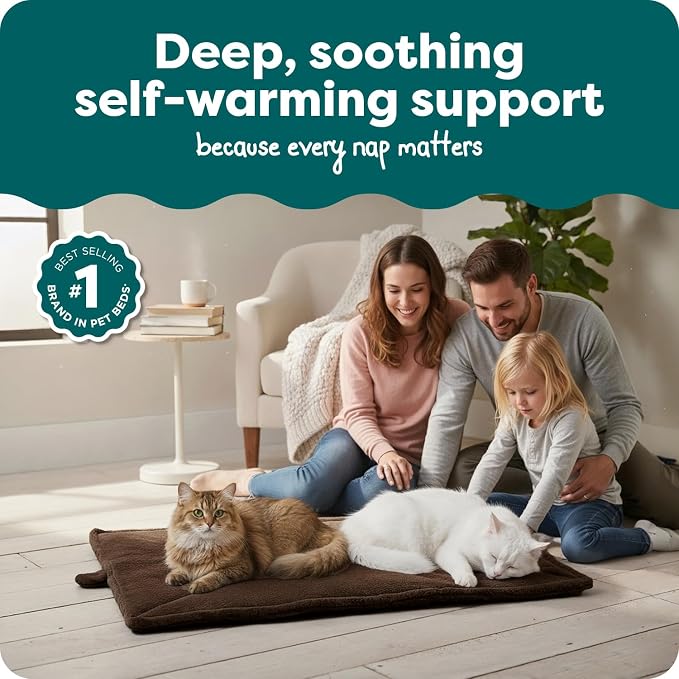 FurHaven ThermaNAP Self Warming Cat Mat, Dog Bed for Crates with Self-Warming Technology for Cozy Rest, Fully Machine Washable, Large, Plush Faux Fur, Espresso - Image 2