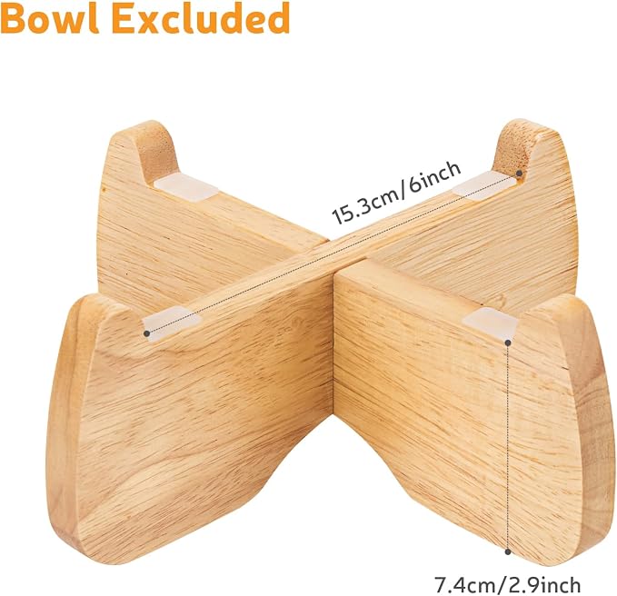 Elevated Cat Bowl Stand 6.1" Diameter 3.5" High with Non-Slip Pads | Natural Rubberwood, Universal Fit, Detachable, Raised, Anti Vomiting, Ergonomic, Wooden Pet Feeder Holder, Home Decor - Image 2