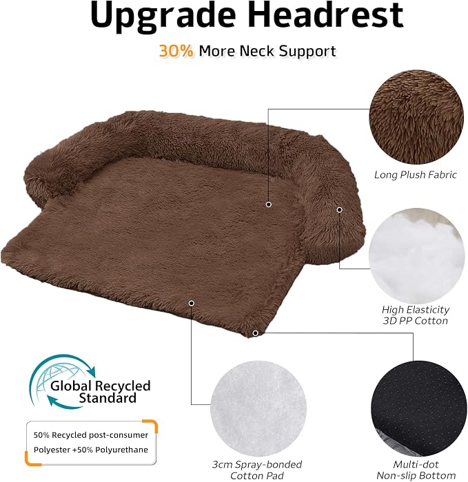 GGIB Calming Dog Bed Fluffy Plush Dog Mat for Furniture Protector with Removable Washable Cover for Large Medium Small Dogs and Cats (Large, Coffee) - Image 2
