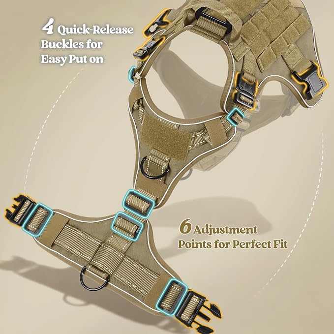 rabbitgoo Tactical Dog Harness X-Large, Heavy Duty Military No Pull Vest | Sturdy Metal Buckles, 5 Adjustments, Molle System, Powerful Pullers for Training, Hunting, Outdoor, Brown Reflex, X-Large - Image 9