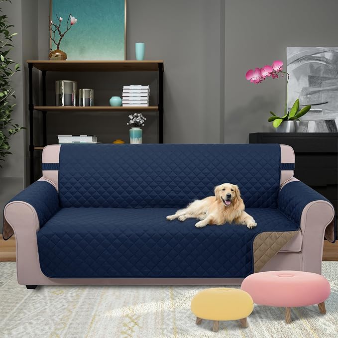 U-NICE HOME Reversible Sofa Cover Couch Cover for Dogs, Navy/Taupe | 68''Sofa Mat Washable, Pet Friendly, Elastic Straps, Water Repellent, Furniture Protector for 3 Cushion Couch - Image 2