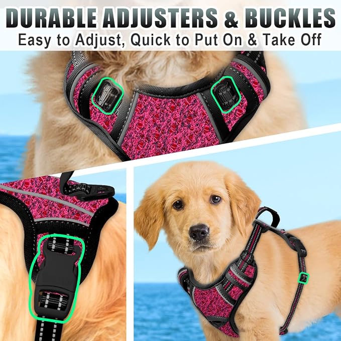 BARKBAY No Pull Dog Harness Large Reflective Dog Harness with Front Clip and Easy Control Handle for Walking Training Running with ID tag Pocket(Pink/Black,S) - Image 8