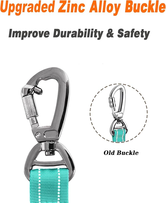 AUBELL Tactical Dog Leash Heavy Duty,4-6ft No Pull Bungee Leash,Teal | Reflective Dog Leash for Medium Large Dogs with Comfortable Padded Double Handle,Car Seat Belt,360 Degree Rotating Carabiner - Image 2