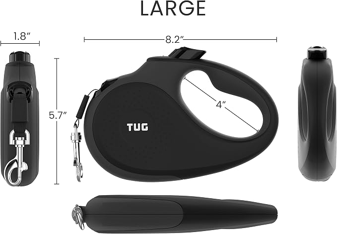 TUG Original Retractable Dog Leash, Anti-Slip, 16’ Tape (Large, Black/Grey) | Anti-Slip Handle, 16 ft Strong Nylon Tape, One-Handed Brake, Pause, Lock - Image 2