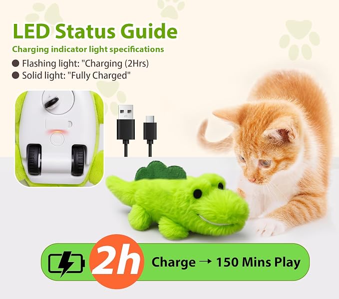 Interactive Cat Toys for Indoor Cats – Auto Moving Alligator with 360° Random Movement & Tail Wagging, Rechargeable Cat Exercise Toy with Catnip, Self-Play Fun for Bored Adult Cats-Set - Image 6