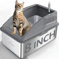 AIPERRO Stainless Steel Litter Box | XXL Deepened 8" Design Metal Cat Box | High Sided with Lid for Big Cats | Anti-Urine Leakage | Non-Stick Bottom & Easy to Clean | Includes Litter Mat & Metal Scoop by AIPERRO