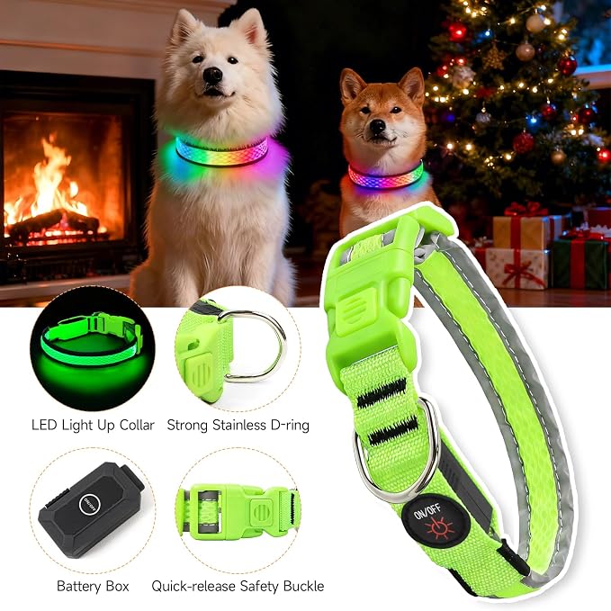 LED Dog Collar, Light Up Dog Collar,for Night Walking(Medium,Green) | Adjustable,Bright RGB 7 Colors Light Glowing Collar,Waterproof,Nylon,Soft,For Medium and Large Dogs,USB C to Charge - Image 6