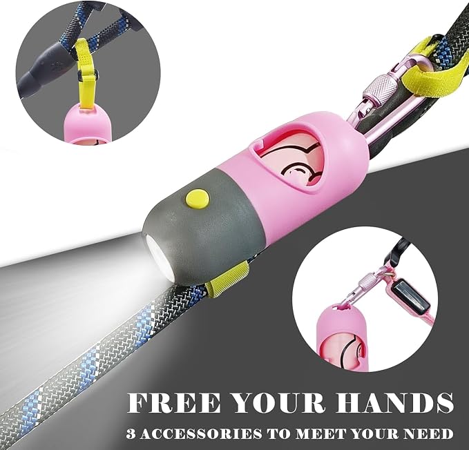 Dog Poop Bags Holder with LED Flashlight|Pet Waste Bags Dispenser for Leash|Doggie Potty Bags Container with Leak-proof Pet Trash Bags and Accessories (1 Holder 195 Bags, Pink) - Image 3