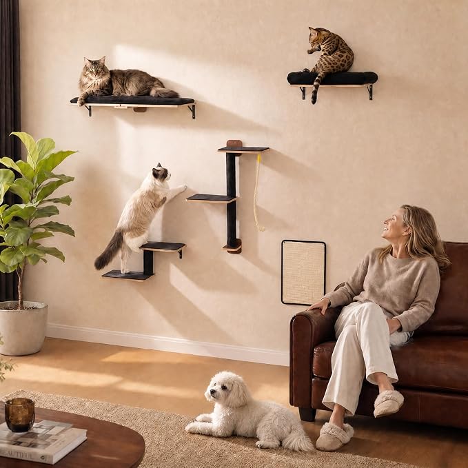 PAWZ Road Cat Wall Shelves, Modern Cat Wall Furniture with Sisal Posts | 5-in-1 wall mounted cat tree ,wood cat shelves with long perch,cat wall climber holds up to 40lbs for large indoor cats - Image 7