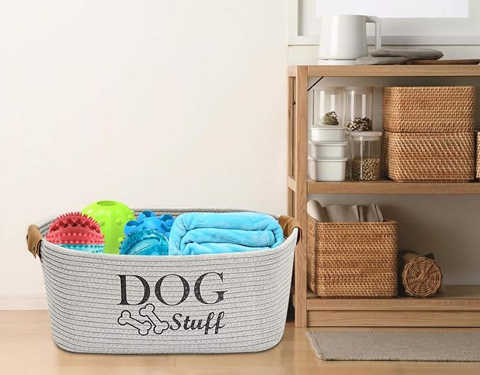 Morezi Durable Cotton Rope Dog Toy Storage, Large Dog Bin, Pet Bed, Puppy Toy Box - Perfect for Organizing Pet Toys, Blankets, Leashes, Clothing and Any Doggie Stuff - Gray - Image 7