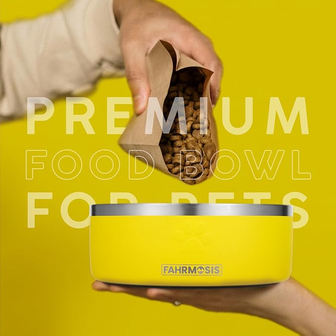 FAHRMOSIS 32 Oz Dog Bowl with Slow Feeder Insert Stainless Steel Pet Water Bowl for Medium & Large Breed Non Slip Rubber Base & Plastic Puzzle Feeder - Yellow - Image 6