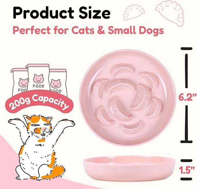 Slow Feeder Bowl for Cats and Small Dogs - Set of 3 Melamine Puzzle Cat Dish for Wet & Dry Food- Whisker Friendly & Dishwasher Safe & Non Slip Design (Pink +Blue + Green, 6.3" W × 1.2" H - Image 2