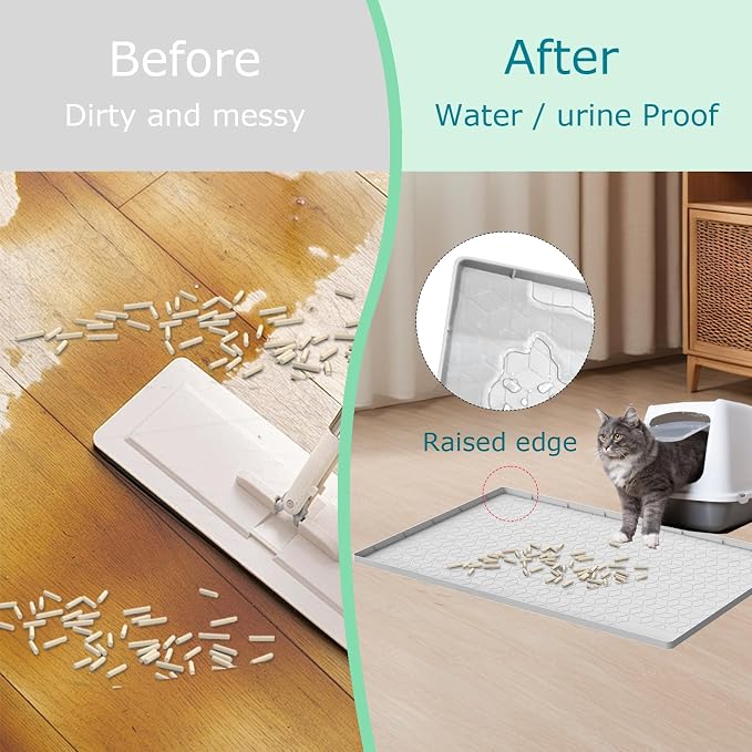 Cat Litter Mat for Litter Box, Silicone Large Cat Litter Trapping Mat - 28x22 in, Waterproof & Non-Slip, Durable & Easy Clean, Light Gray - Image 5