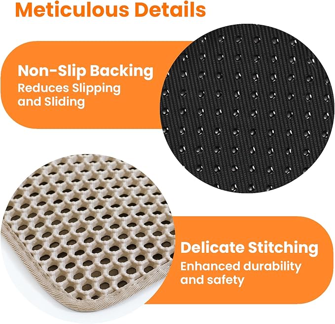 Extra Large Cat Litter Mat XXL, Double Layer Honeycomb, Beige | 46x26”, Reduces Litter Tracking, Easy to Clean, Waterproof, Non-Slip, Soft on Paws, Scratch Resistant, Beige, XXL - Image 8