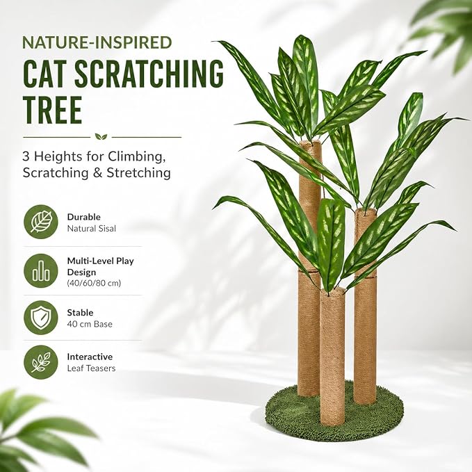 LEMONDA 31.5Inch Cat Scratching Post | Cat Scratcher Tree, Cat Scratching Posts,3 Scratching Poles,2 Interactive Dangling Balls, For Indoor Kitten & Adult Cats - Image 2
