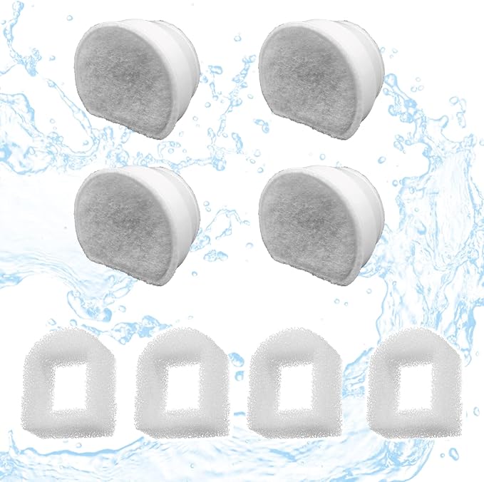 8 Pack Pet Fountain Replacement Filters, 4 Carbon and 4 Foam Pre-Filters | For Select Ceramic and Stainless Pet Fountains; Carbon Reduces Odors, Foam Catches Hair and Debris to Support Pump Care by Ukulork