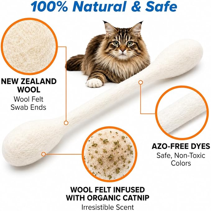 Glaciart One XXL Swabs Cat Toys with Catnip - 2 Pk | Durable for Chew, Cute Cat Toys Interactive Kitty for Boredom, Exercise, & Play | Filled w/Organic Catnip for Anxiety & as Digestive Aid - Image 4