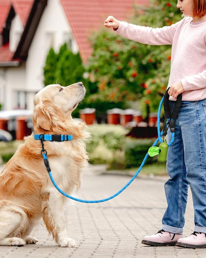 Dynmeow Reflective Dog Collar and Leash Set for Large Dogs, Blue | Soft Neoprene Padded, 6FT Climbing Rope, Ideal for Daily Outdoor Walking or Indoor Wearing, Night Visible for Safety - Image 5
