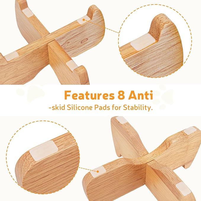 Elevated Cat Bowl Stand 6.1" Diameter 3.5" High with Non-Slip Pads | Natural Rubberwood, Universal Fit, Detachable, Raised, Anti Vomiting, Ergonomic, Wooden Pet Feeder Holder, Home Decor - Image 4
