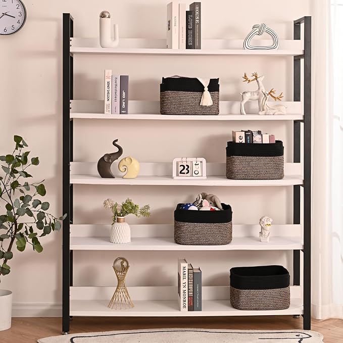 ICERZCZ Storage Baskets for Shelves Organizing, Woven Cotton Rope Baskets for Storage, Book Basket, Decorative Shelf Basket, 12.5"Lx9.1''Wx7.9''H (4 Packs) Black & Jute - Image 2