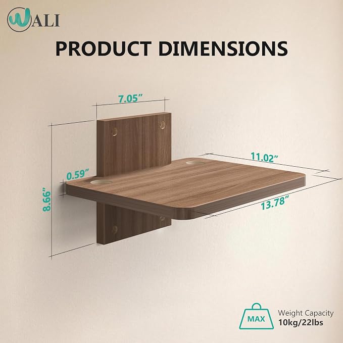 WALI Floating TV Shelf, 1 Tier Projector Shelf for DVD Players, Routers, Game Consoles, Cable Boxes, Living Room Decor Accessories, Wall Mount Shelves Holds Up to 22lbs (CS201N), 1-Shelf, Walnut Brown - Image 9