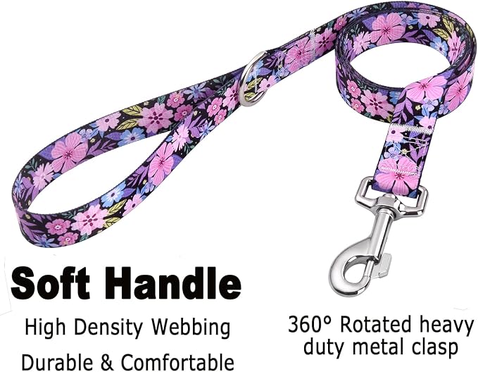 Mihqy Dog Collar and Leash Set, for Small Dogs, Pink Floral Set,XS | with Floral Patterns, Adjustable for Small Medium Large Dogs, Comfortable for Walks and Outdoor Hikes - Image 4