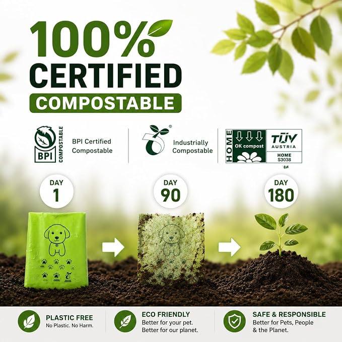 100% Certified Home Compostable Dog Poop Bags - Part Of Every Purchase will Go To Charity - ASTM D6400 & EN 13432 Compliant - 150 x Plant Based Compostable Poop Bags - Image 2