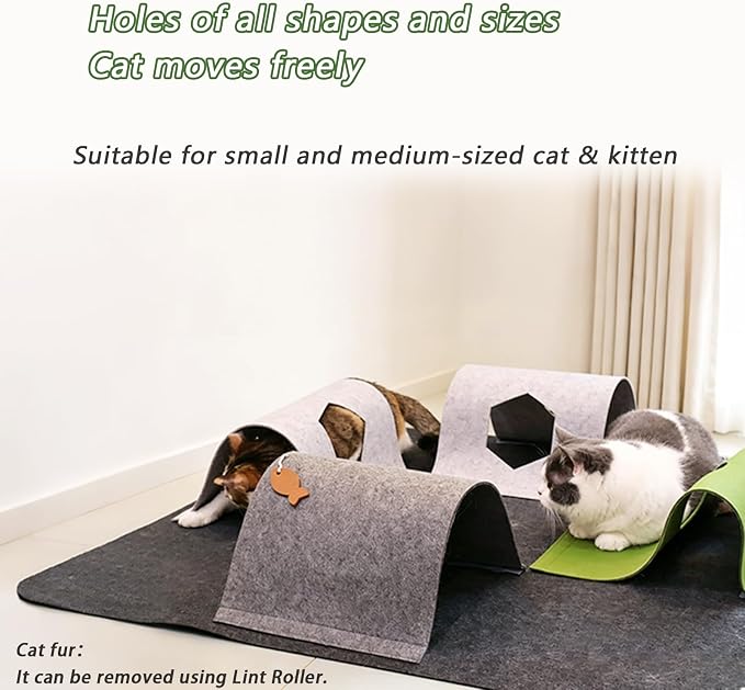 Cat Tunnel Mat for Indoor,4-Way Felt Cats Play Mat Cat Cave for Hide & Seek | Furphoria 39.4" Large Cat Tunnel with 6 Pcs Toys Set Interactive Cat Enrichment for Foldable Kitten Tunnel (Dark Gray) - Image 4