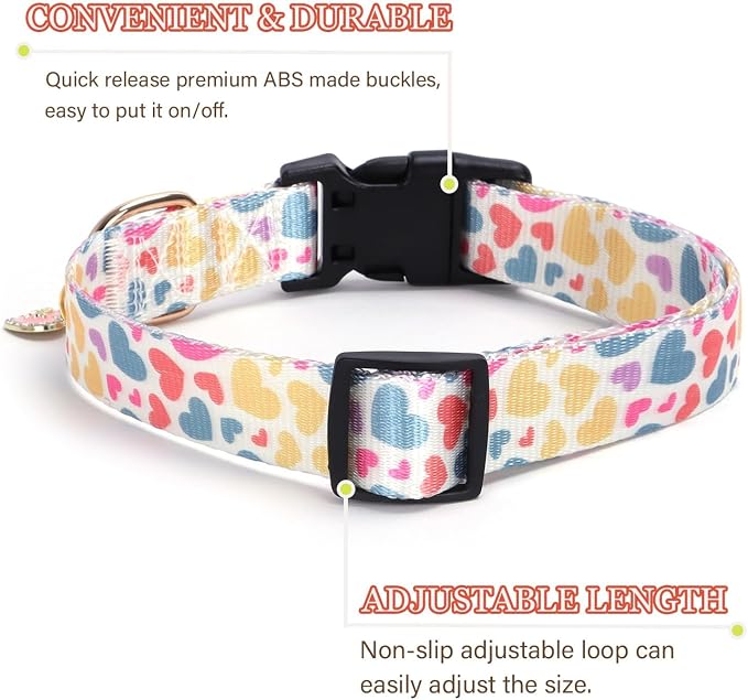 White Heart with Pendant Cute Dog Collar for Small Medium Large Dogs, S | Ligth Adjustable Nylon Puppy Collar for Boy and Girl Female, Distinctive Patterns, Comfortable for Walks and Outdoor Hikes - Image 2