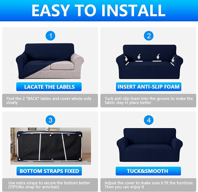 MAXIJIN Waterproof Oversized Couch Cover 4 Seater, 1 Piece Stretch Extra Large Sofa Covers with Non-Slip Elastic Bottom, Washable Furniture Protector for Dogs Pets (X-Large, Navy Blue) - Image 7