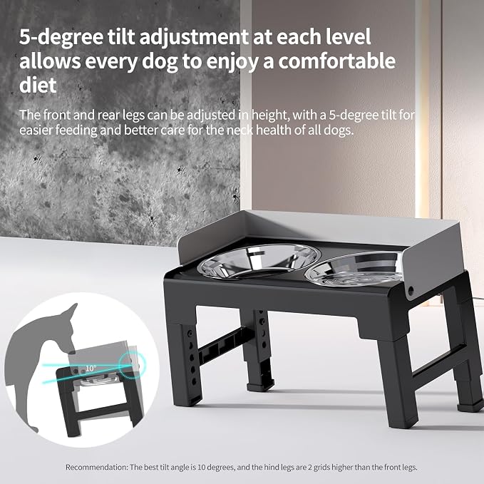 PAKEWAY Elevated Dog Bowls for Medium and Large Dogs, Spill Proof Tiltable Dog Feeder with 2 Stainless Steel Bowls, 6 Height Adjustable Raised Dog Bowl Stand - Image 3