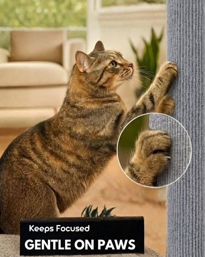 Corner & Wall Cat Scratch Mat, Self-Adhesive Trimmable Cat Scratcher, Wall Mounted Scratching Pad for Indoor Cats, Sofa Furniture Protector, Cat Post Cover Replacement (Grey, 23.6''x11.8'', 3-Pack) - Image 2
