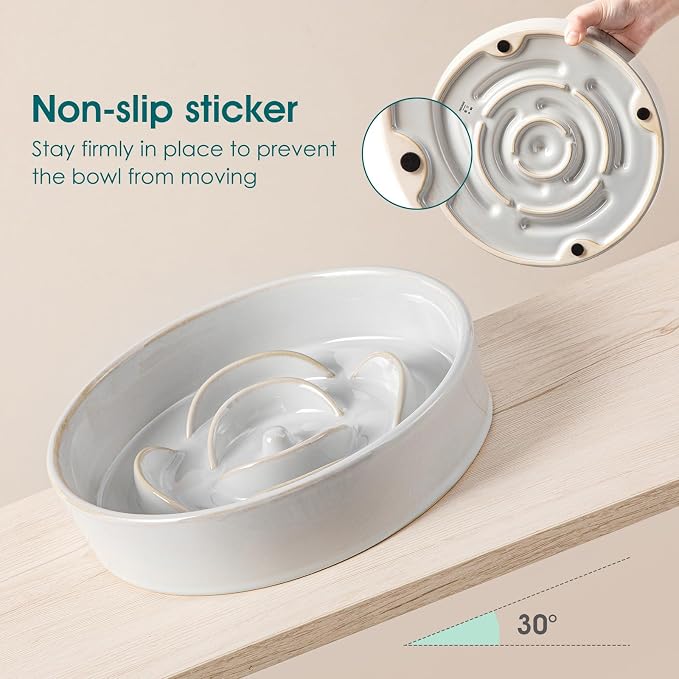 vancasso Slow Feeder Dog Bowls, 3 Cups Ceramic Puzzle Dish for Large Breeds | Maze Dog Food Bowl for Fast Eaters, Slow Feeding Design for Large Dogs, Promotes Healthy Eating Habits, Grayish Cyan - Image 6