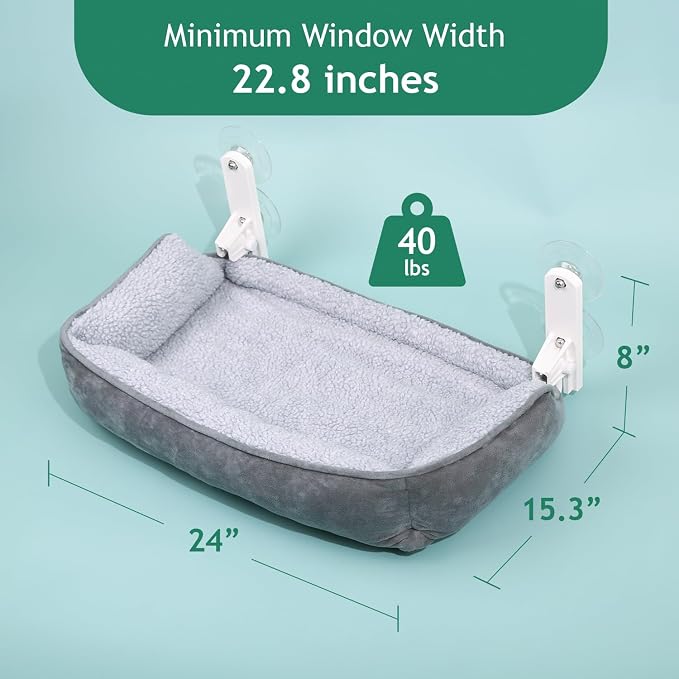 Zakkart Foldable Cat Hammock for Window with Bolster - Cordless, Fold-Up, Three-Side Bolstered Machine Washable Fluffy Bed, Robust Metal Frame - Cat Window Perch for Large Cats and Kittens - Gray - Image 5