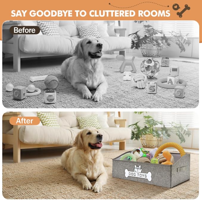 Dog Toy Basket, Specially Designed for Dog Toy Storage, Collapsible Dog Toy Box with Handle，Perfect for Storing Pet Toys and Accessories - Grey - Image 4