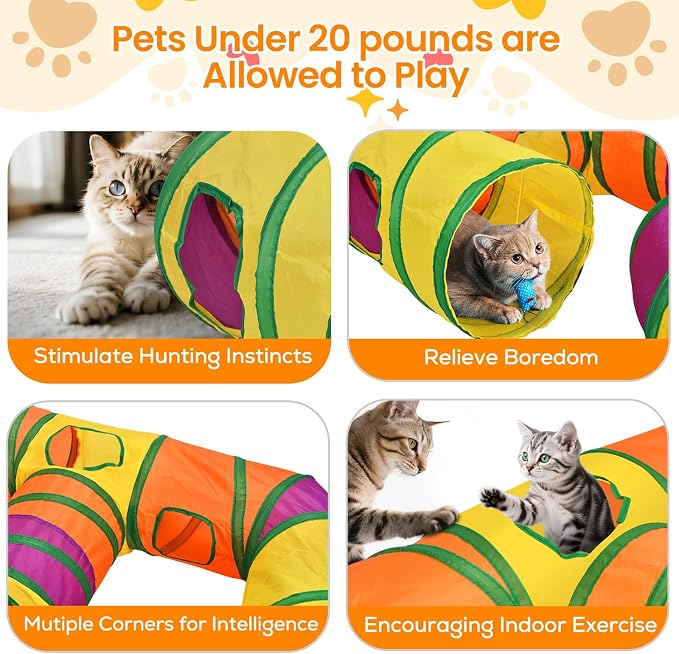 Petizer H-4-Way Collapsible Cat Tunnels for Kittens Indoor Entertainment, Washable Cute Cat Tube Toys with Interactive Playing Balls,Tear-Resistant Pet Tube, Cats, Kitten, Kitty, Puppy, Rabbit - Image 4